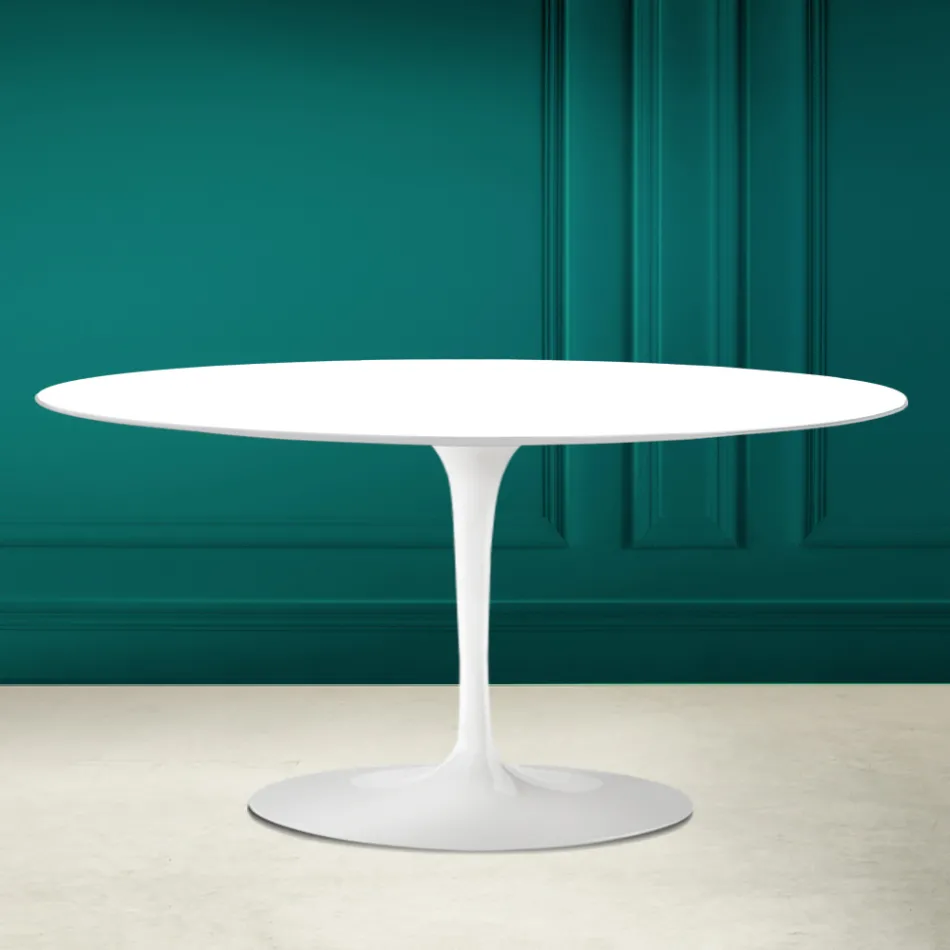 Tavolino Tulip Saarinen Ovale H 41 in Bianco Assoluto Made in Italy - Scarlet Viadurini