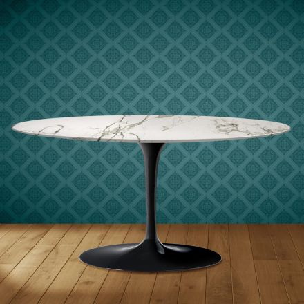 Tavolino Tulip Saarinen Ovale H 41 in Ceramica Aura 22 Made in Italy - Scarlet Viadurini