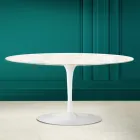 Tavolino Tulip Saarinen Ovale H 41 in Ceramica Diamond Cream Made in Italy - Scarlet Viadurini
