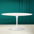 Tavolino Tulip Saarinen Ovale H 41 in Ceramica Diamond Cream Made in Italy - Scarlet