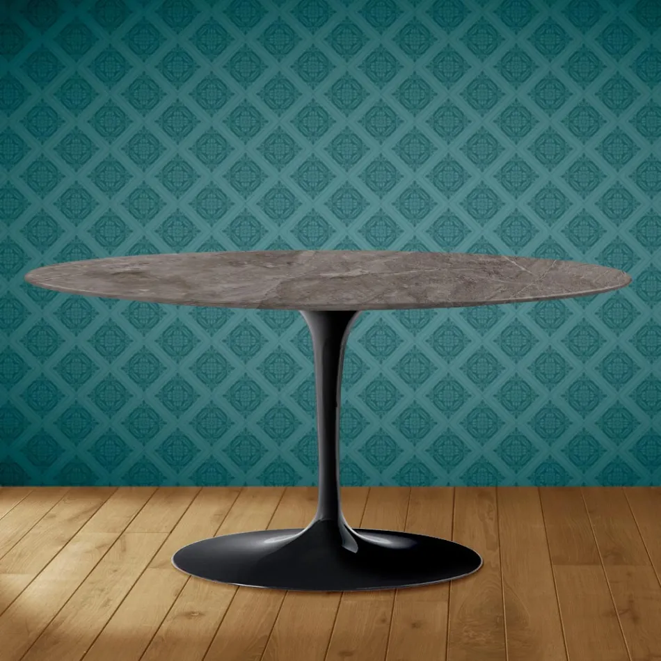 Tavolino Tulip Saarinen Ovale H 41 in Ceramica Kira Made in Italy - Scarlet Viadurini