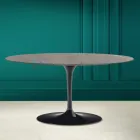 Tavolino Tulip Saarinen Ovale H 41 in Ceramica Pietra Grey Made in Italy - Scarlet Viadurini
