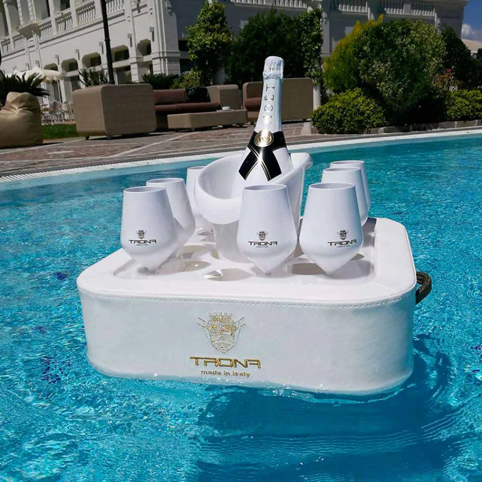 Tavolino – vassoio galleggiante in ecopelle nautica e plexiglass Trona Viadurini