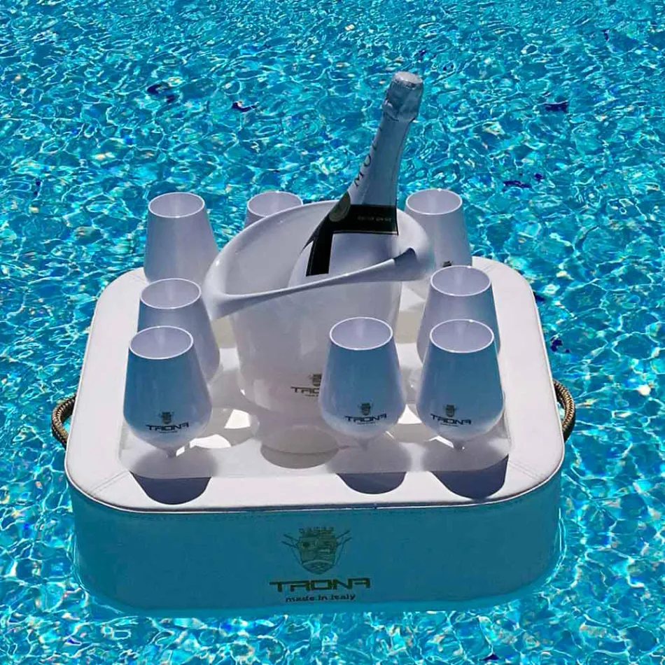 Tavolino – vassoio galleggiante in ecopelle nautica e plexiglass Trona Viadurini