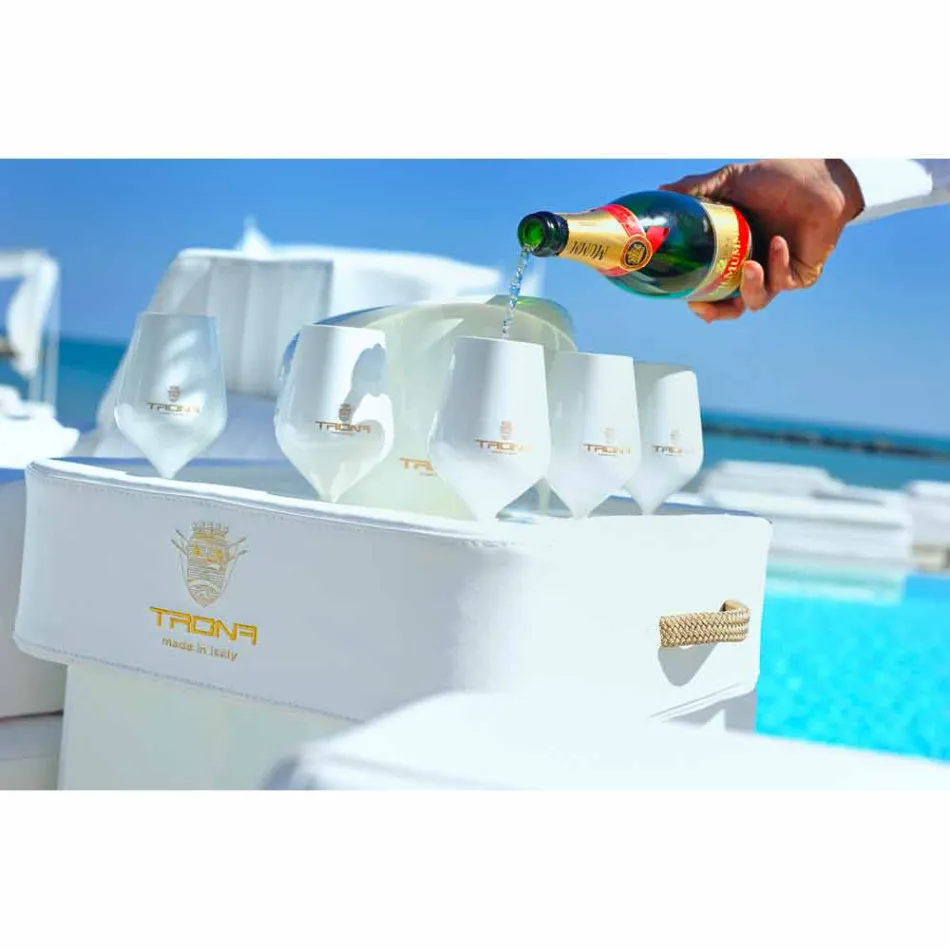 Tavolino – vassoio galleggiante in ecopelle nautica e plexiglass Trona Viadurini