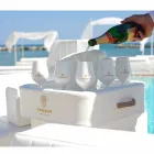 Tavolino – vassoio galleggiante in ecopelle nautica e plexiglass Trona Viadurini