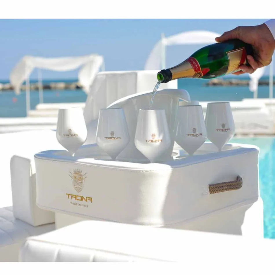 Tavolino – vassoio galleggiante in ecopelle nautica e plexiglass Trona Viadurini