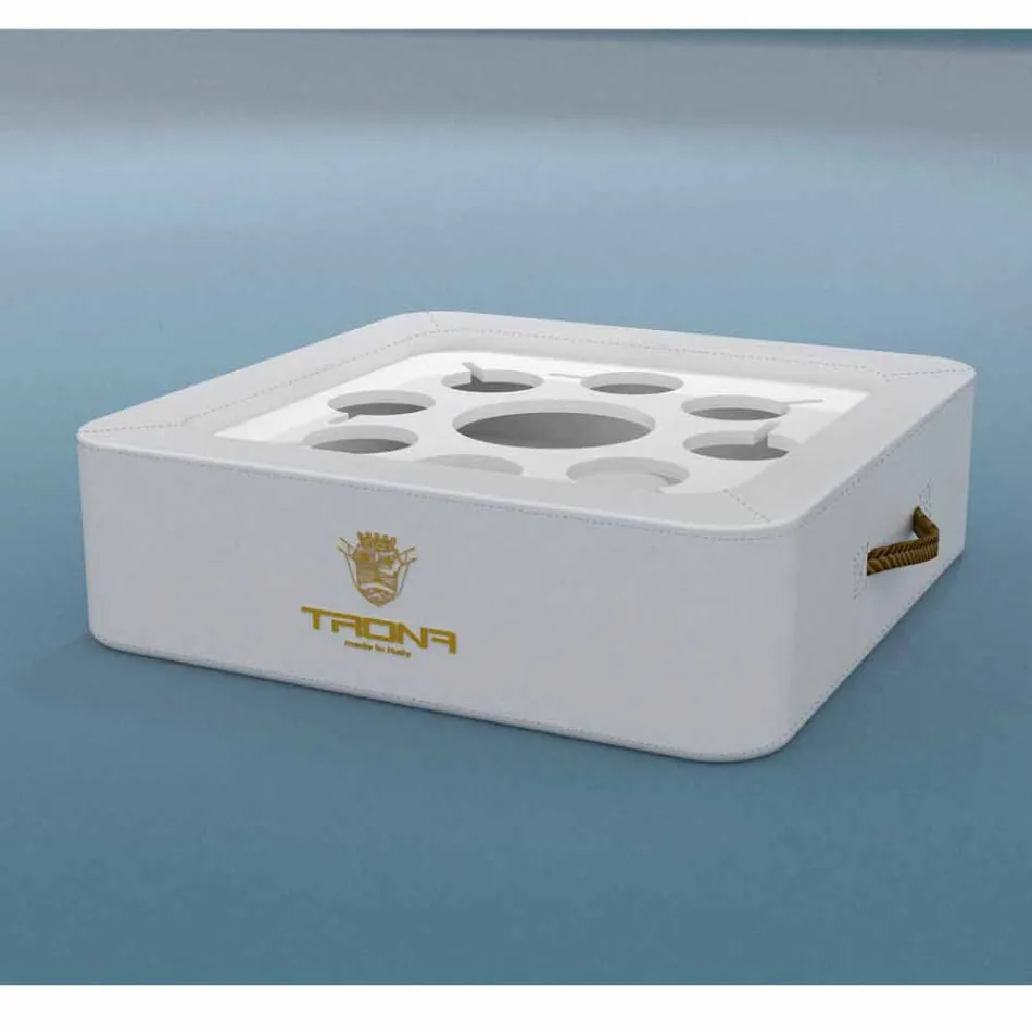 Tavolino – vassoio galleggiante in ecopelle nautica e plexiglass Trona Viadurini