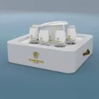 Tavolino – vassoio galleggiante in ecopelle nautica e plexiglass Trona Viadurini