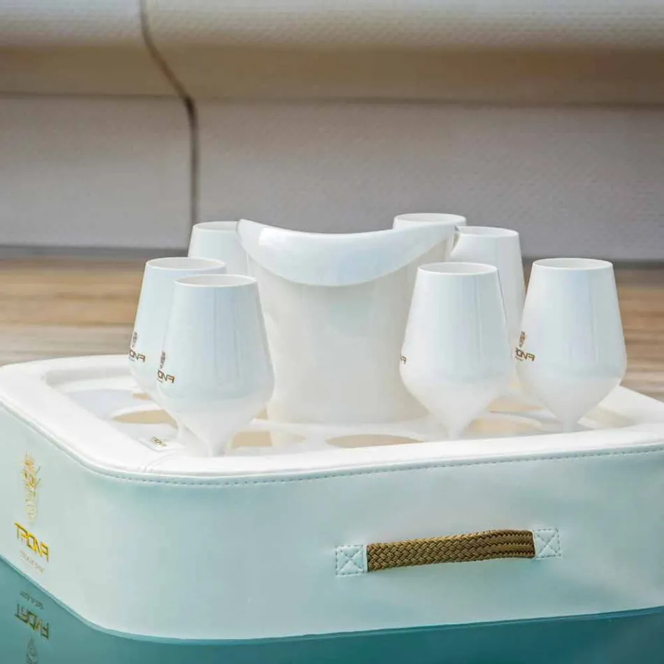 Tavolino – vassoio galleggiante in ecopelle nautica e plexiglass Trona Viadurini