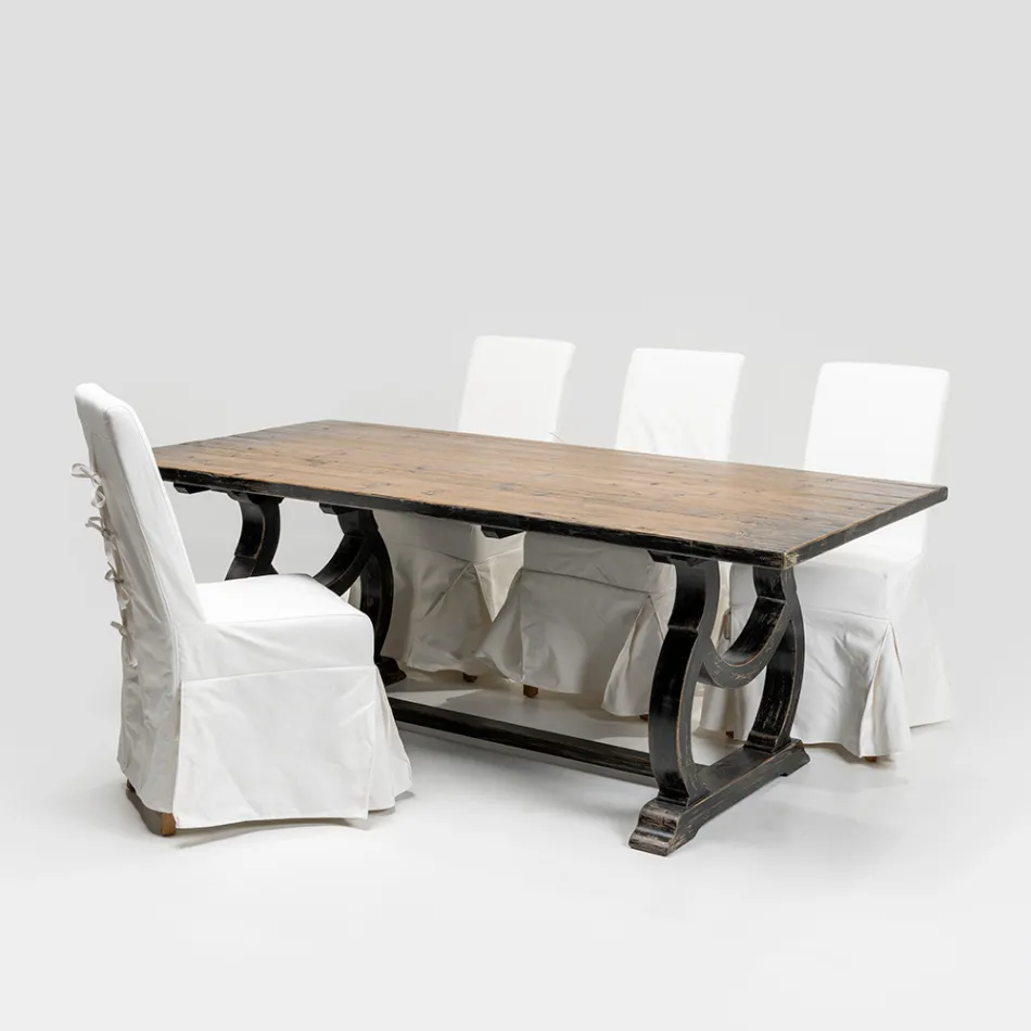 Tavolo 200x100 cm in Legno di Pino e Base in Finitura Wash Antichizzato - Aieta Viadurini