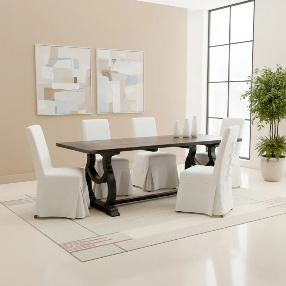 Tavolo 200x100 cm in Legno di Pino e Base in Finitura Wash Antichizzato - Aieta Viadurini