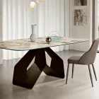 Tavolo 210x110 cm con Piano in Ceramica Effetto Marmo e Base in Metallo - Adriano Viadurini