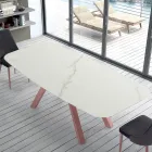 Tavolo a Botte Moderno in Ceramica e Acciaio Oro Rosa Made in Italy – Settimmio Viadurini