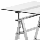 Tavolo acciaio/vetro altezza regolabile (L190xH72/74/78xP90cm) Cristal Viadurini