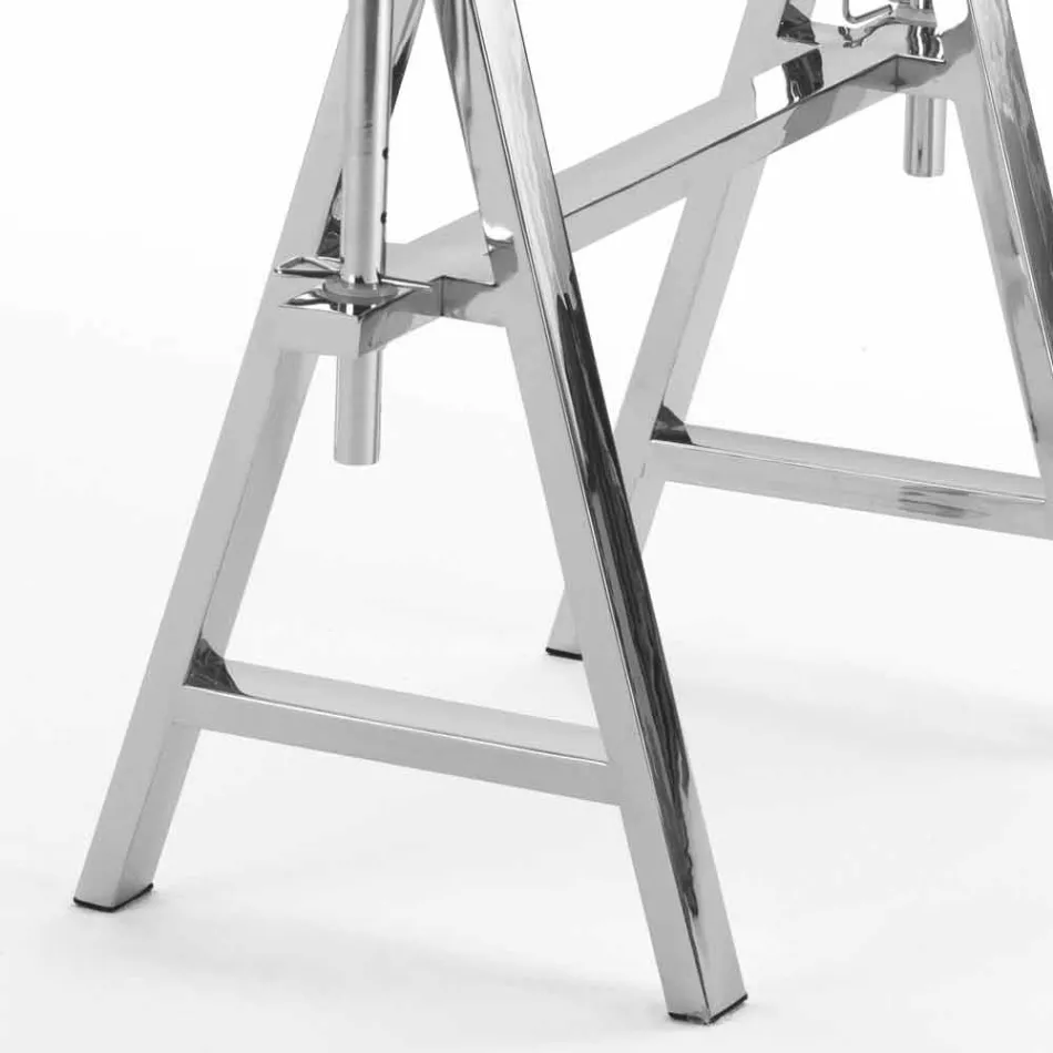 Tavolo acciaio/vetro altezza regolabile (L190xH72/74/78xP90cm) Cristal Viadurini