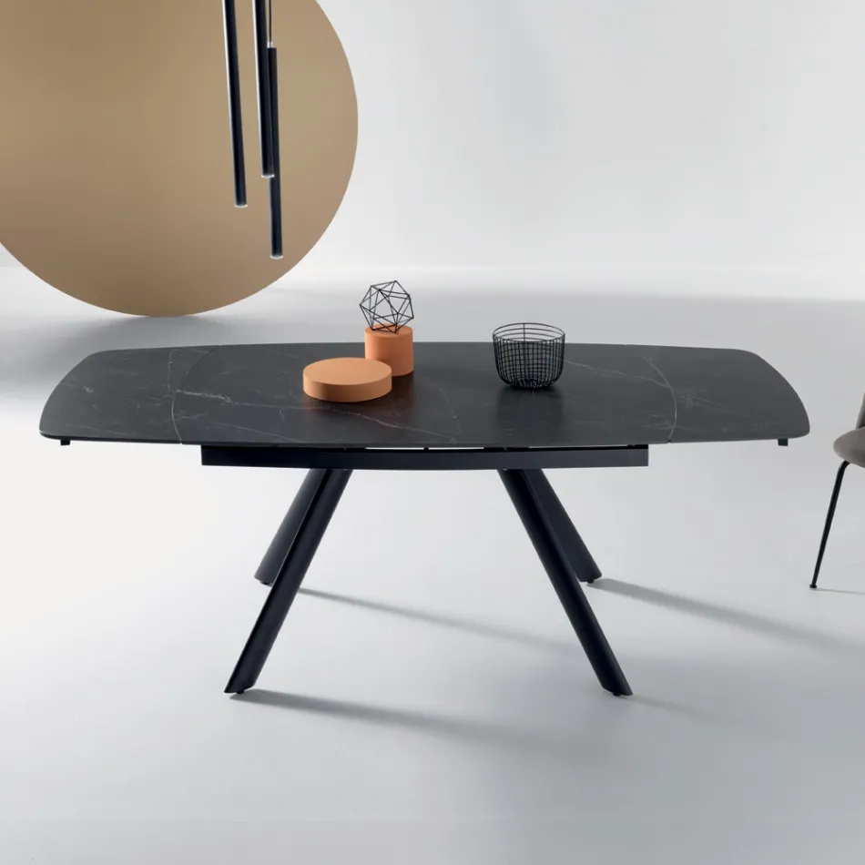 Tavolo Allungabile 140/210x90 cm in Pietra Sinterizzata Effetto Marmo - Atrio Viadurini