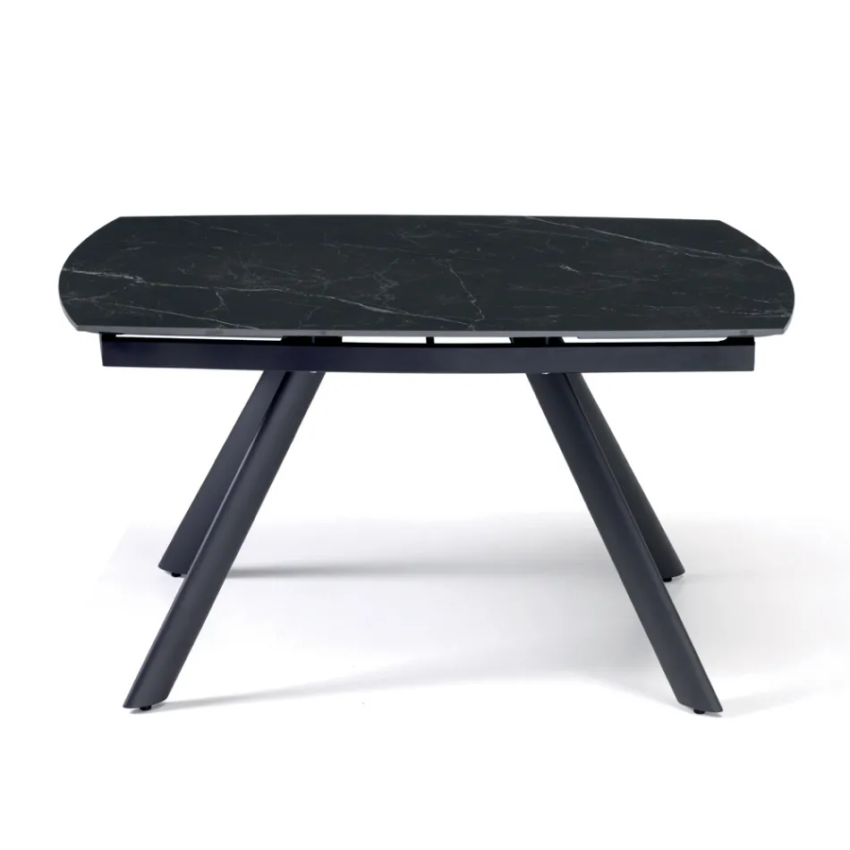 Tavolo Allungabile 140/210x90 cm in Pietra Sinterizzata Effetto Marmo - Atrio Viadurini