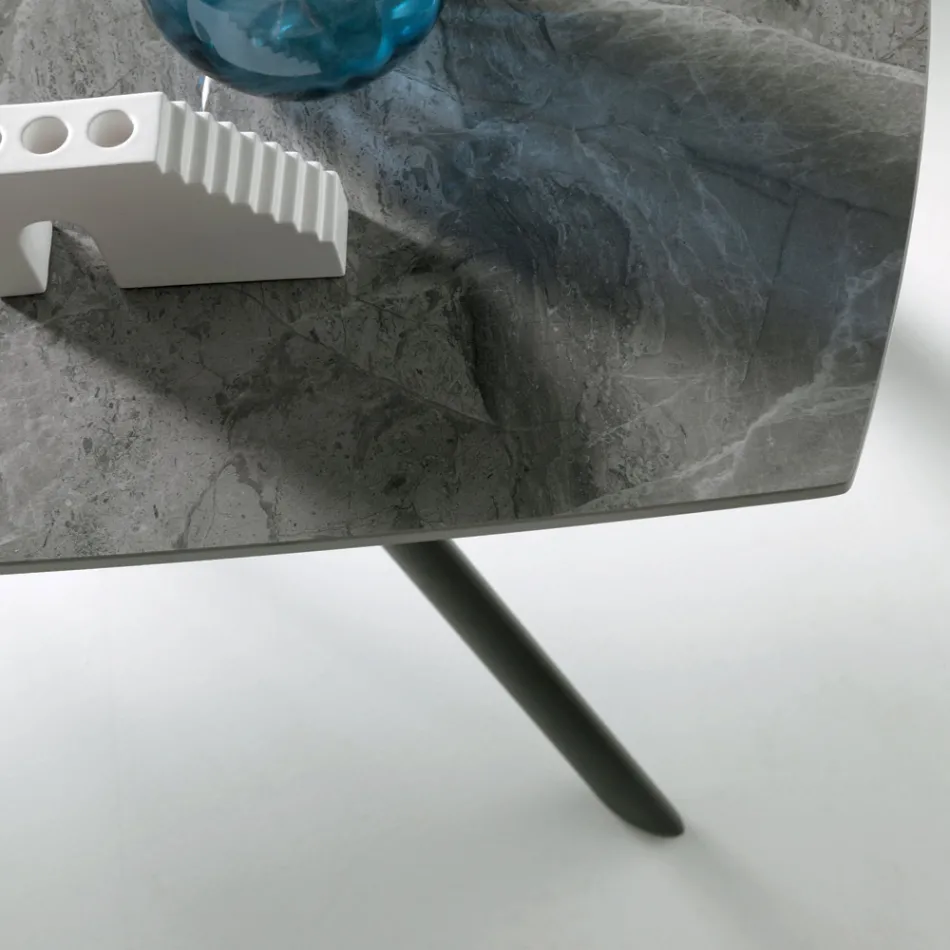 Tavolo Allungabile 140/210x90 cm in Pietra Sinterizzata Effetto Marmo - Atrio Viadurini