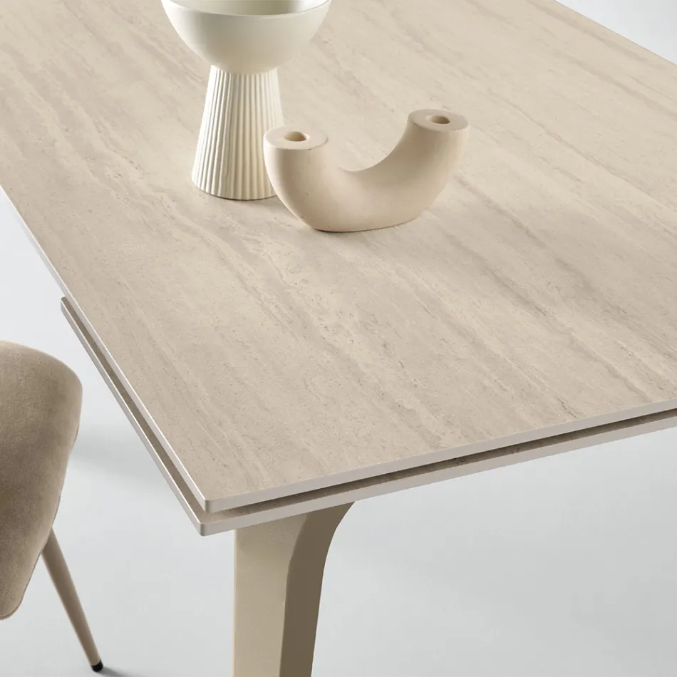 Tavolo Allungabile 160/240x90 cm in Pietra Sinterizzata Effetto Marmo - Samus Viadurini