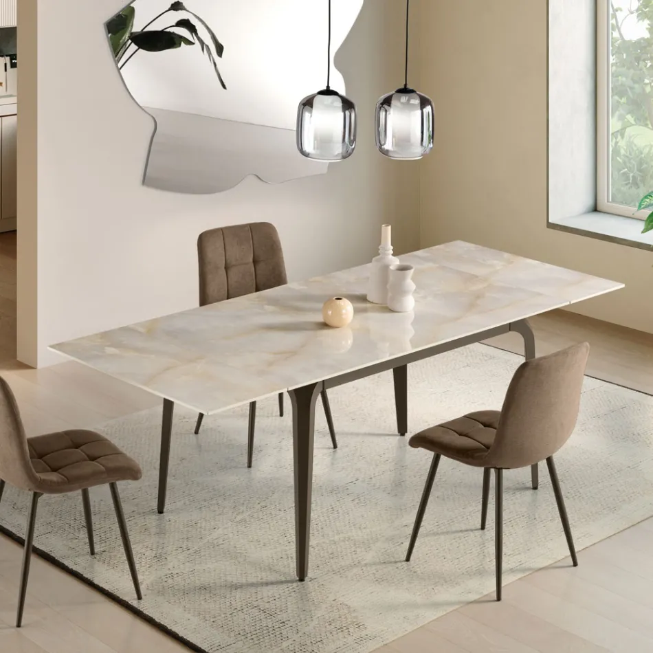 Tavolo Allungabile 160/240x90 cm in Pietra Sinterizzata Effetto Marmo - Samus Viadurini