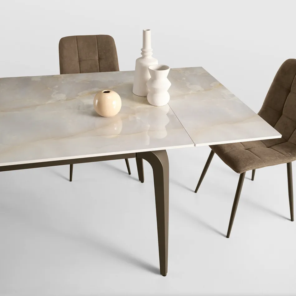 Tavolo Allungabile 160/240x90 cm in Pietra Sinterizzata Effetto Marmo - Samus Viadurini