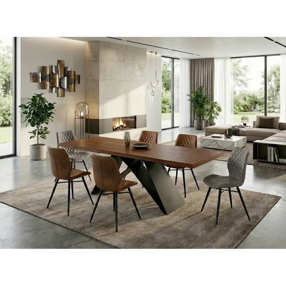 Tavolo Allungabile 160/240x90 cm Realizzato in Noce e Ferro - Nodo Viadurini