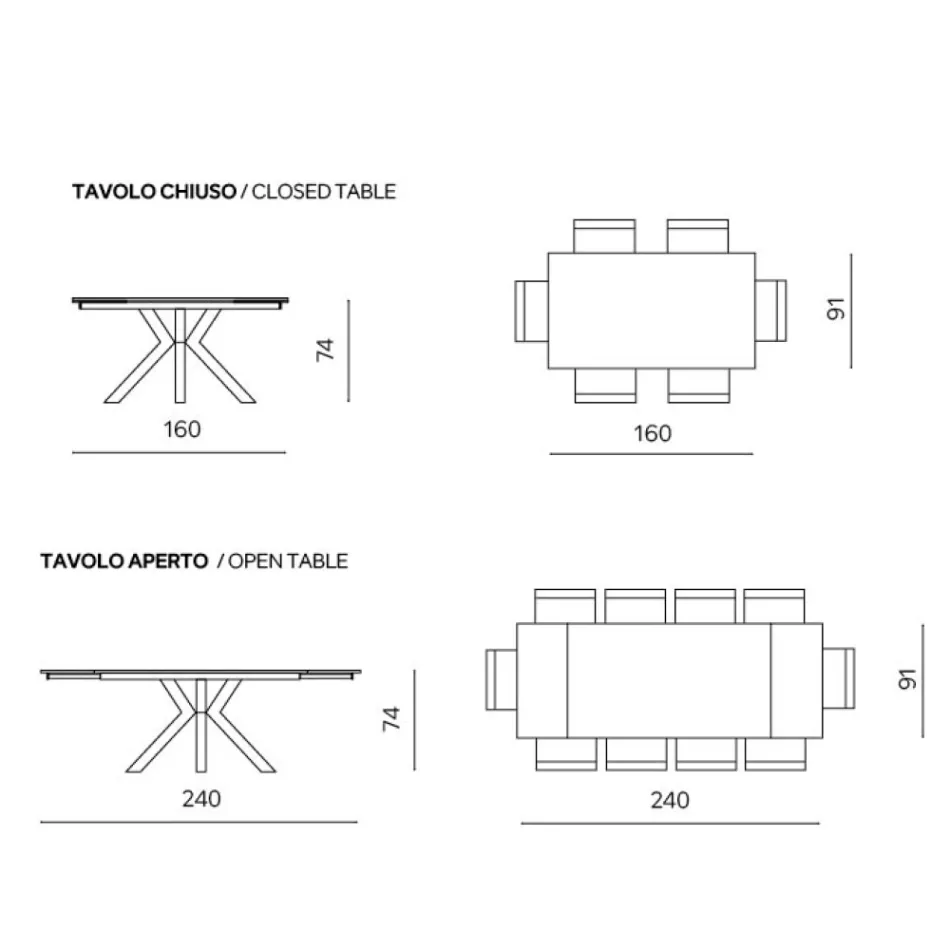 Tavolo Allungabile 160/240x91 cm in Pietra Sinterizzata Effetto Marmo - Palazzo Viadurini