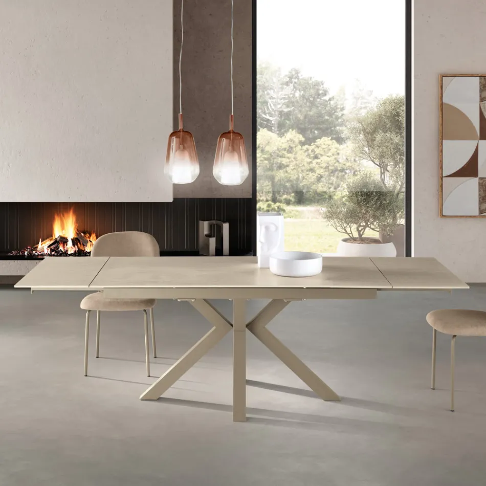 Tavolo Allungabile 160/240x91 cm in Pietra Sinterizzata Effetto Marmo - Palazzo Viadurini