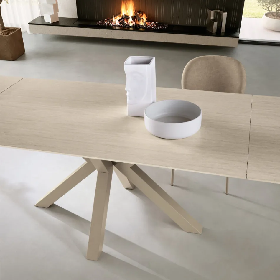 Tavolo Allungabile 160/240x91 cm in Pietra Sinterizzata Effetto Marmo - Palazzo Viadurini