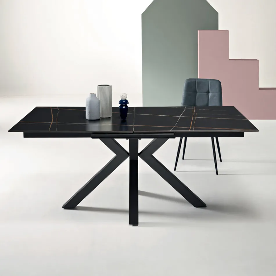 Tavolo Allungabile 180/240x100 cm in Pietra Sinterizzata Effetto Marmo - Loggia Viadurini