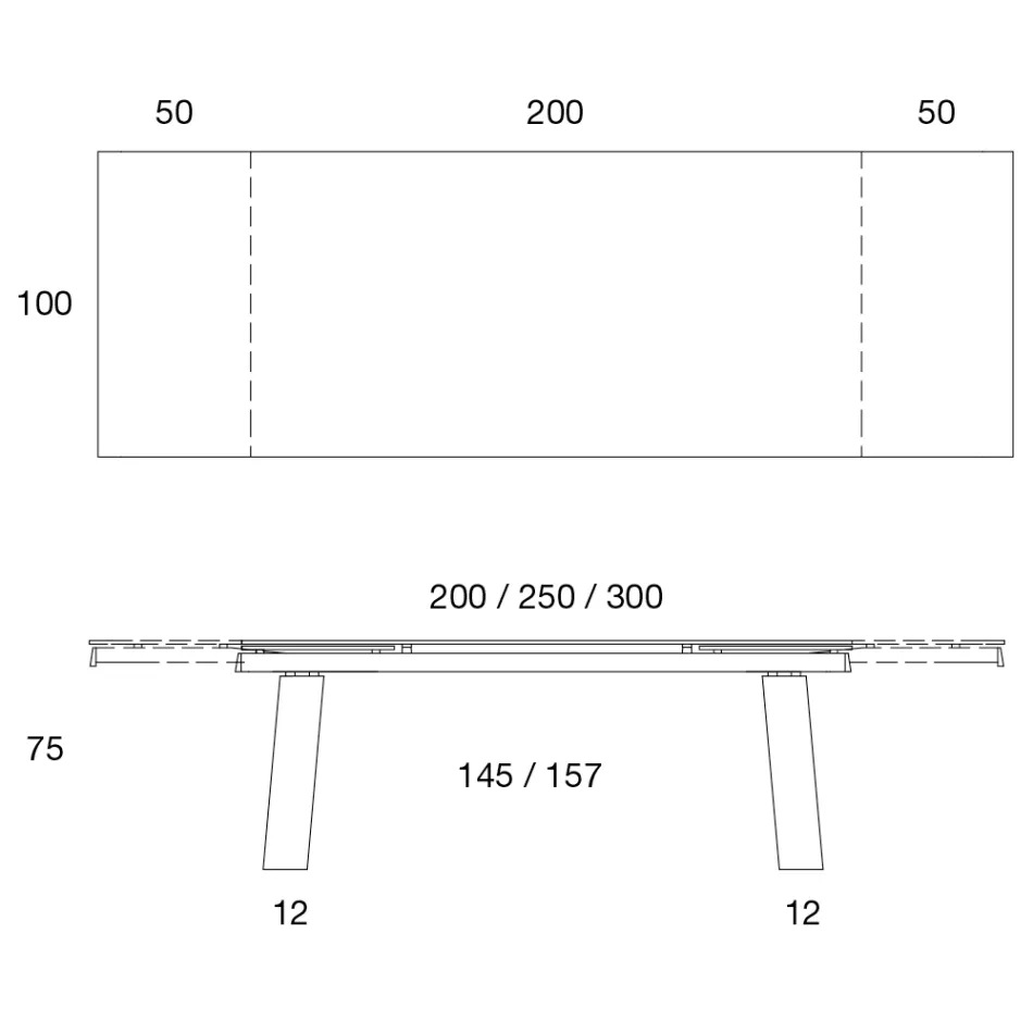 Tavolo Allungabile 3 m Piano in Ceramica Lucida Gambe in Metallo - Papusca Viadurini