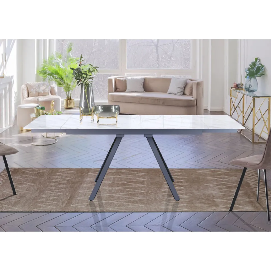 Tavolo Allungabile a 210 cm in Acciaio Grigio e Ceramica - Canario Viadurini