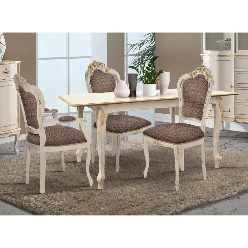 Tavolo Allungabile a 220 cm in Legno Bianco e Oro Made in Italy - Luxury Viadurini