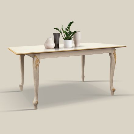 Tavolo Allungabile a 220 cm in Legno Bianco e Oro Made in Italy - Luxury Viadurini