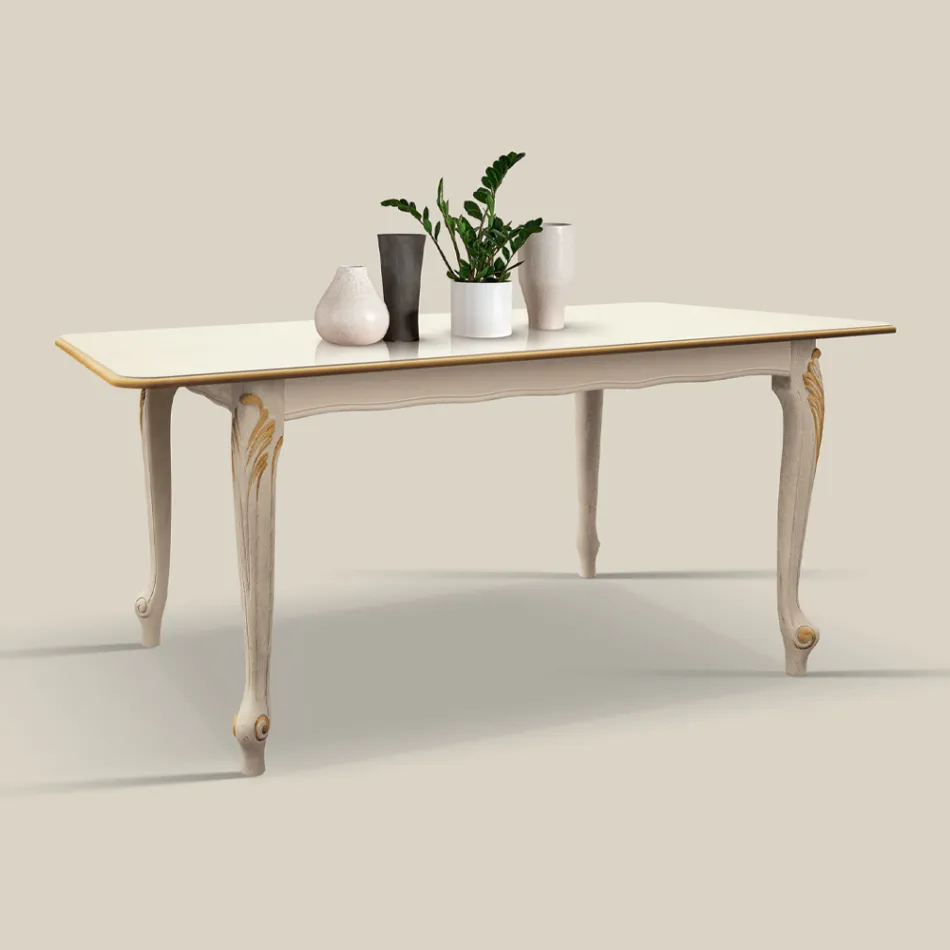 Tavolo Allungabile a 220 cm in Legno Bianco e Oro Made in Italy - Luxury Viadurini