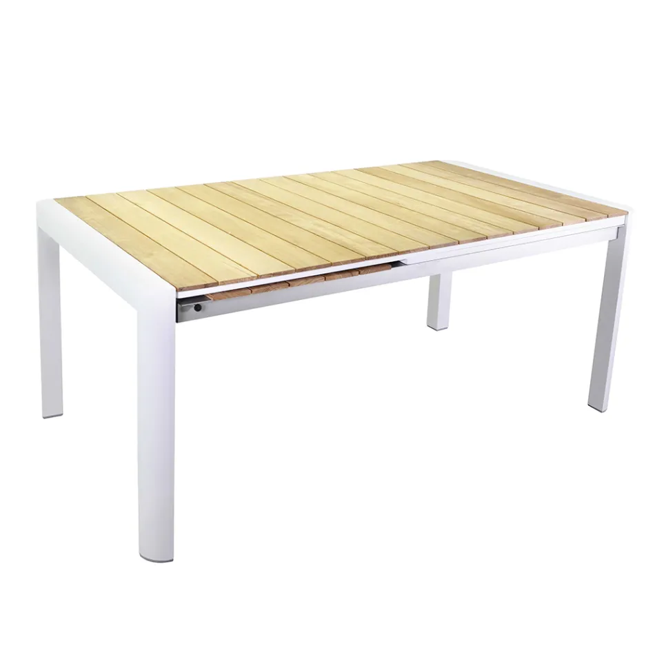 Tavolo Allungabile a 240 cm in Alluminio Bianco e Piano in Teak - Diario Viadurini