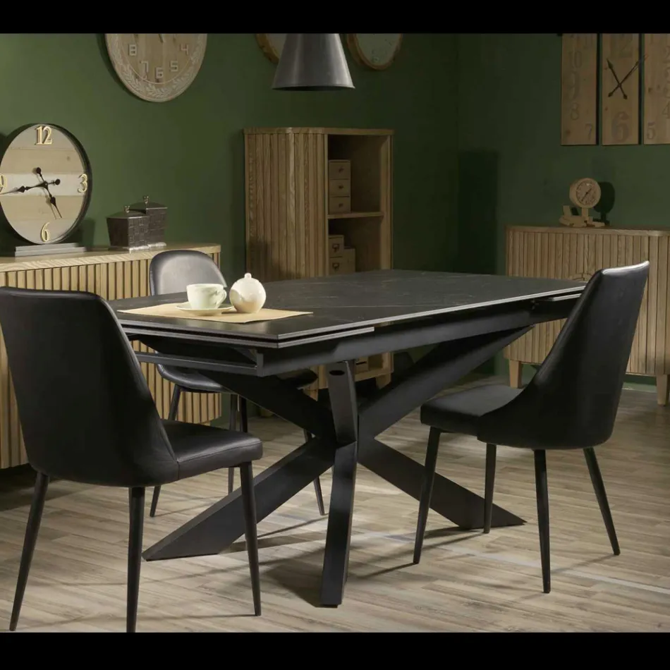 Tavolo Allungabile a 260 cm in Metallo e Pietra Sintetizzata - Subacqueo Viadurini