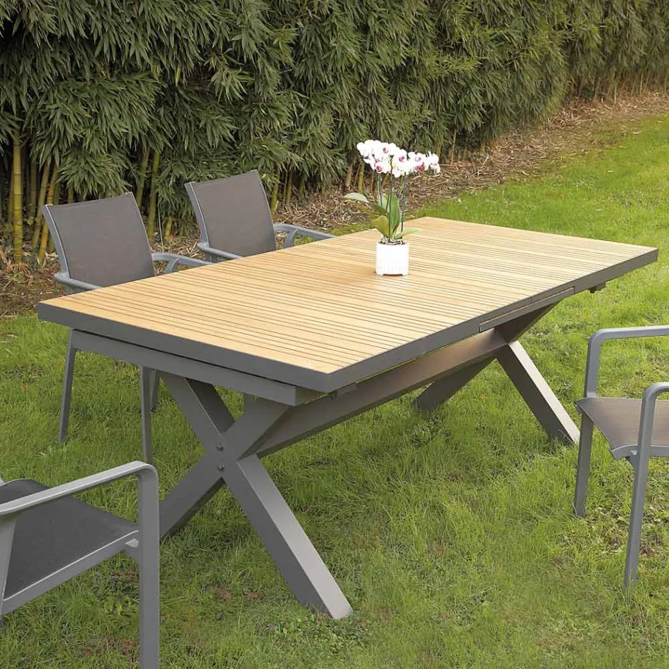 Tavolo Allungabile a 263 cm in Alluminio e Teak Massello - Lilia Viadurini