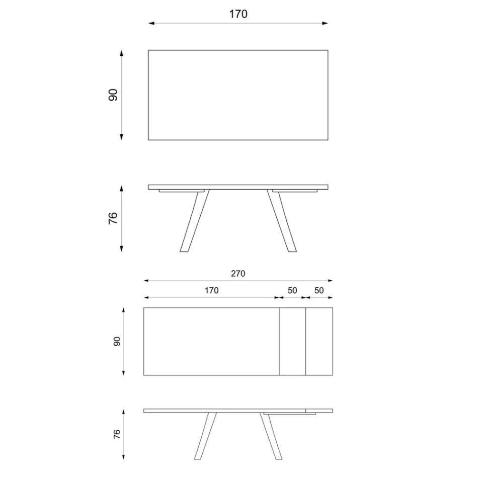 Tavolo Allungabile a 270 cm con Piano in HPL e Base in Alluminio - Villongo Viadurini