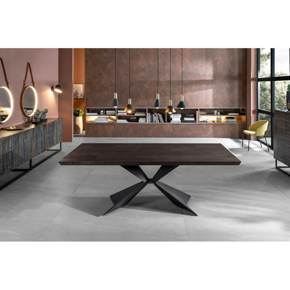 Tavolo Allungabile a 300 cm con Base in Metallo e Piano in Rovere - Marina Viadurini