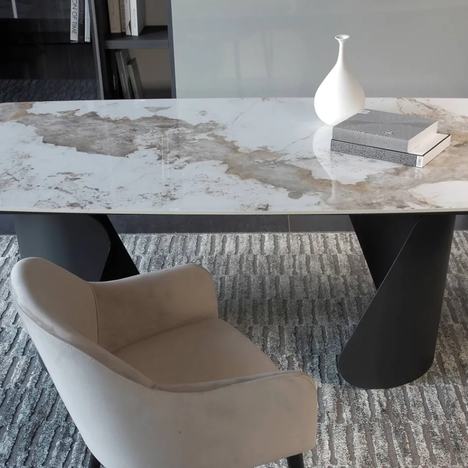 Tavolo Allungabile a 300 cm in Metallo e Piano in Pietra Sinterizzata - Taviria Viadurini