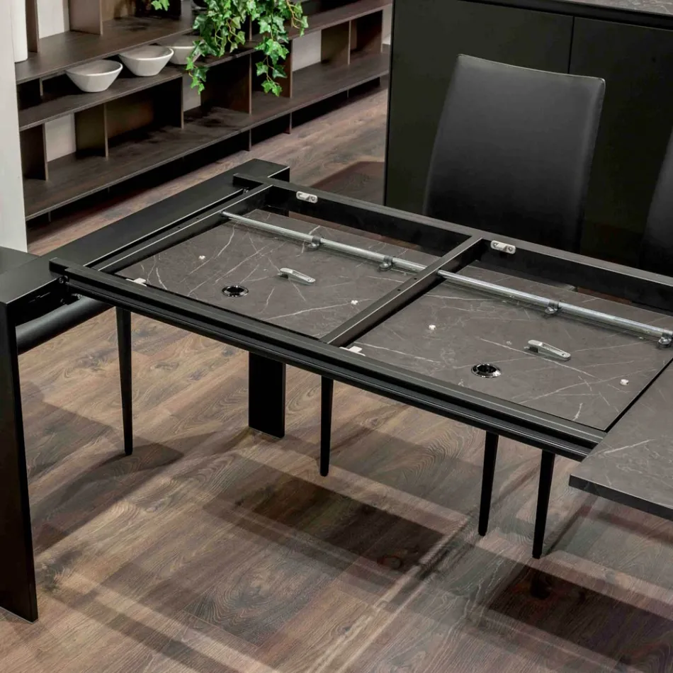 Tavolo Allungabile a 310 cm con Piano in Nobilitato e Base in Metallo - Spilla Viadurini