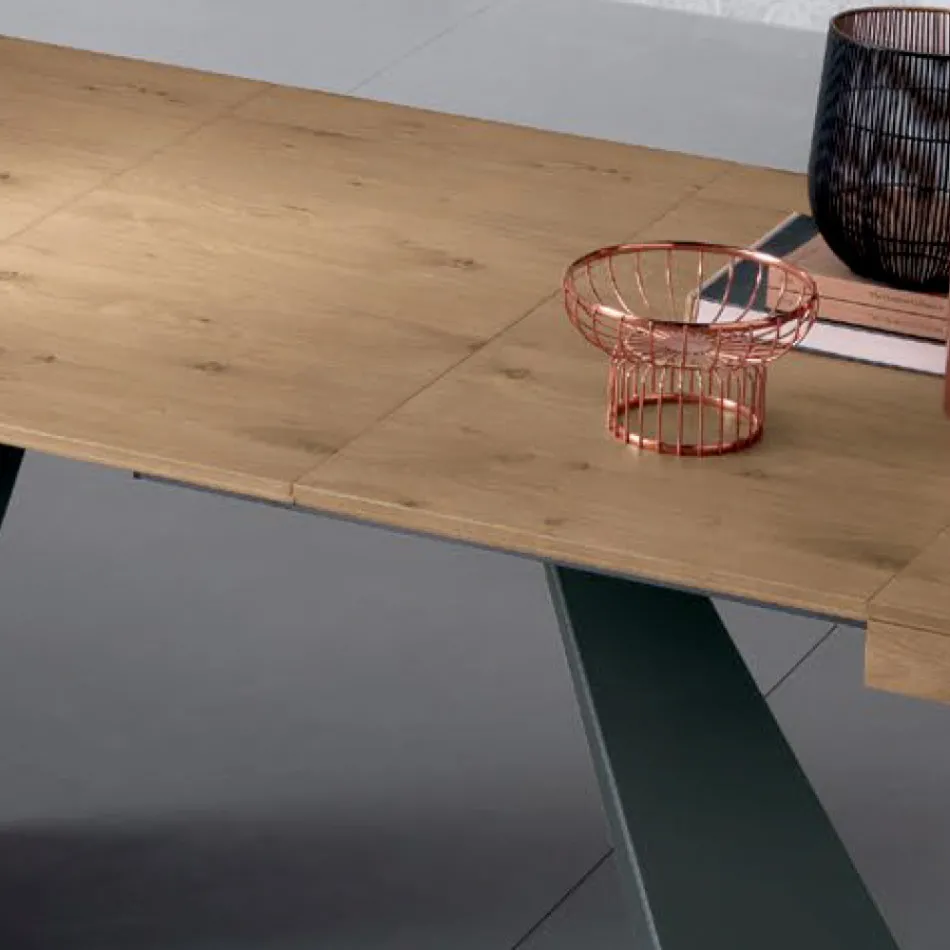 Tavolo Allungabile con Allunga Centrale in Legno Impiallacciato - Aperol Viadurini