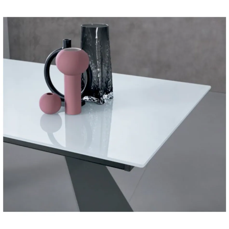 Tavolo Allungabile con Allunga Laterale in Vetro Finitura Latte - Aperol Viadurini