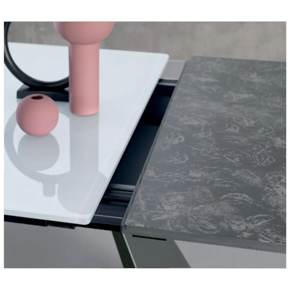 Tavolo Allungabile con Allunga Laterale in Vetro Finitura Latte - Aperol Viadurini