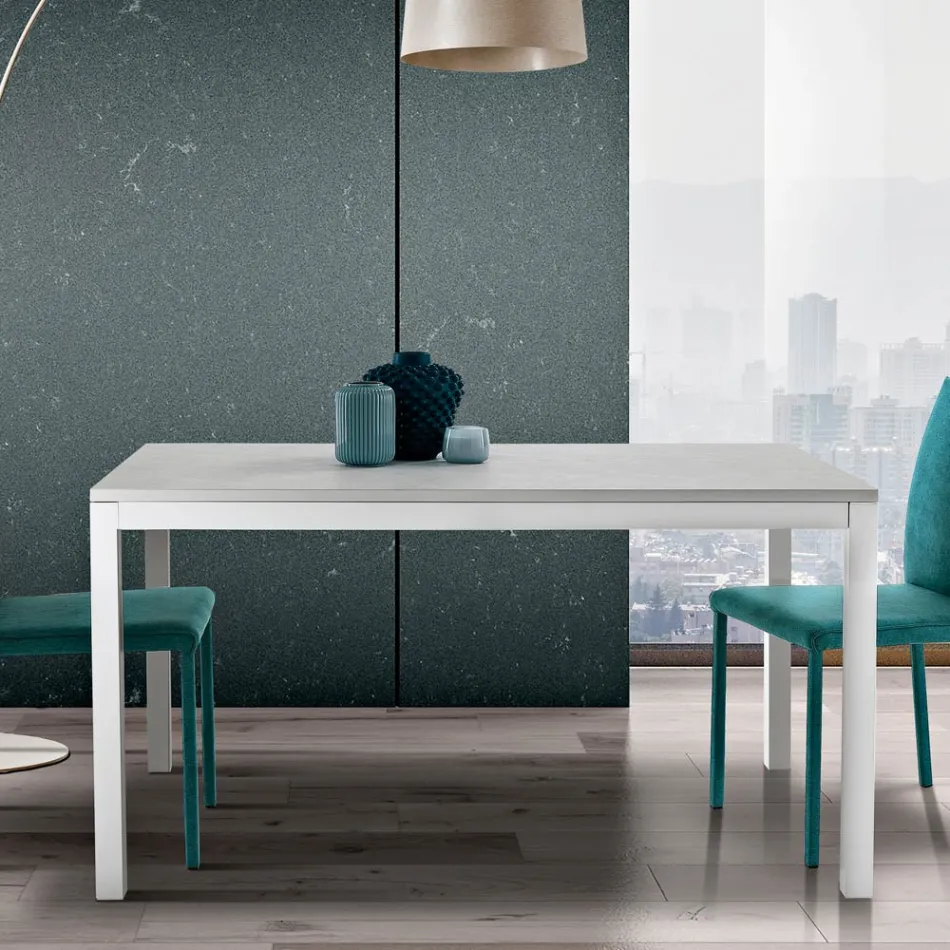 Tavolo Allungabile con Gambe in Metallo Bianco e Piano in Melaminico - Shaila Viadurini