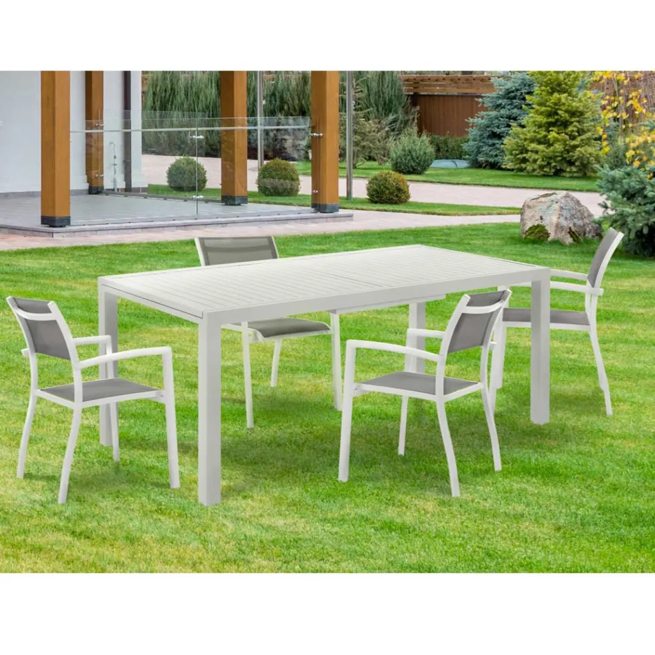 Tavolo Allungabile da Giardino con Piano e Base in Alluminio Bianco - Parler Viadurini