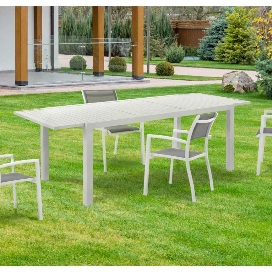 Tavolo Allungabile da Giardino con Piano e Base in Alluminio Bianco - Parler Viadurini