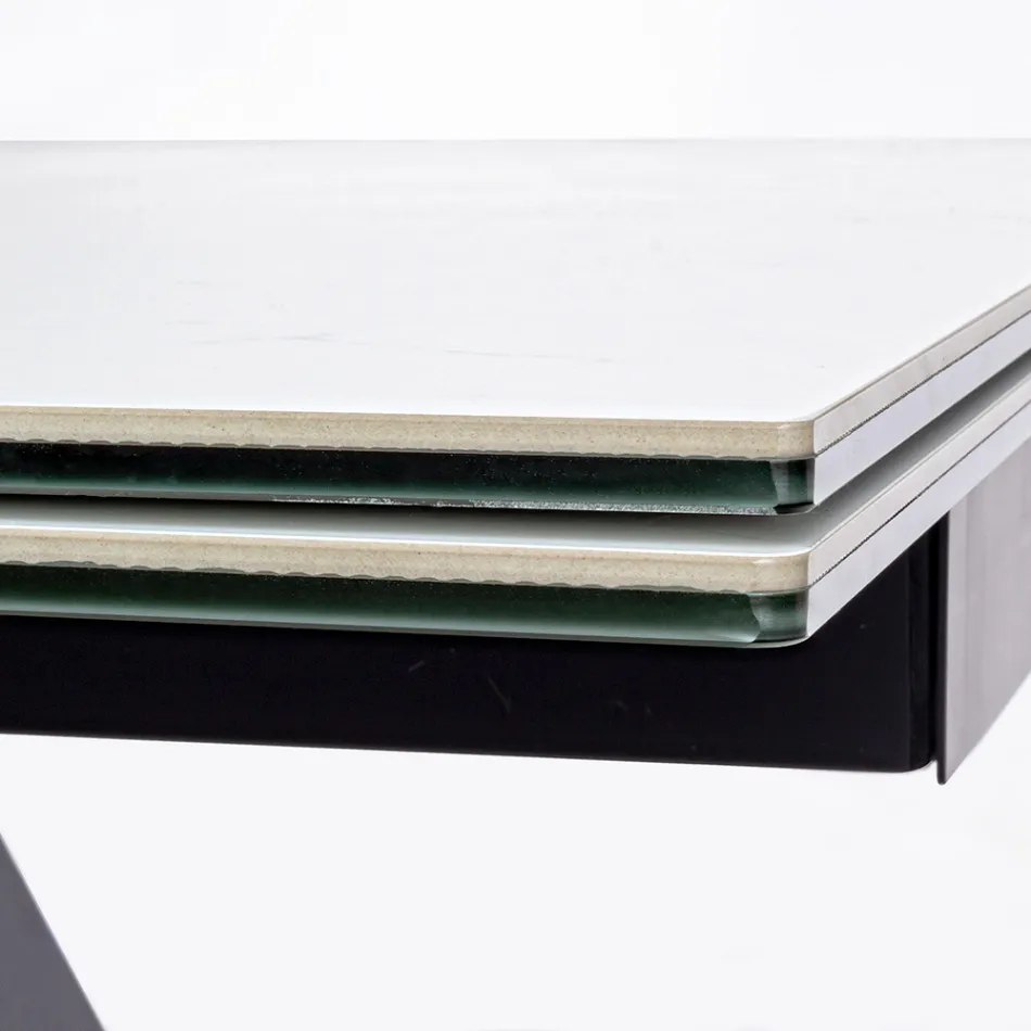 Tavolo Allungabile da Pranzo 240 cm Piano in Vetro e Ceramica - Barone Viadurini